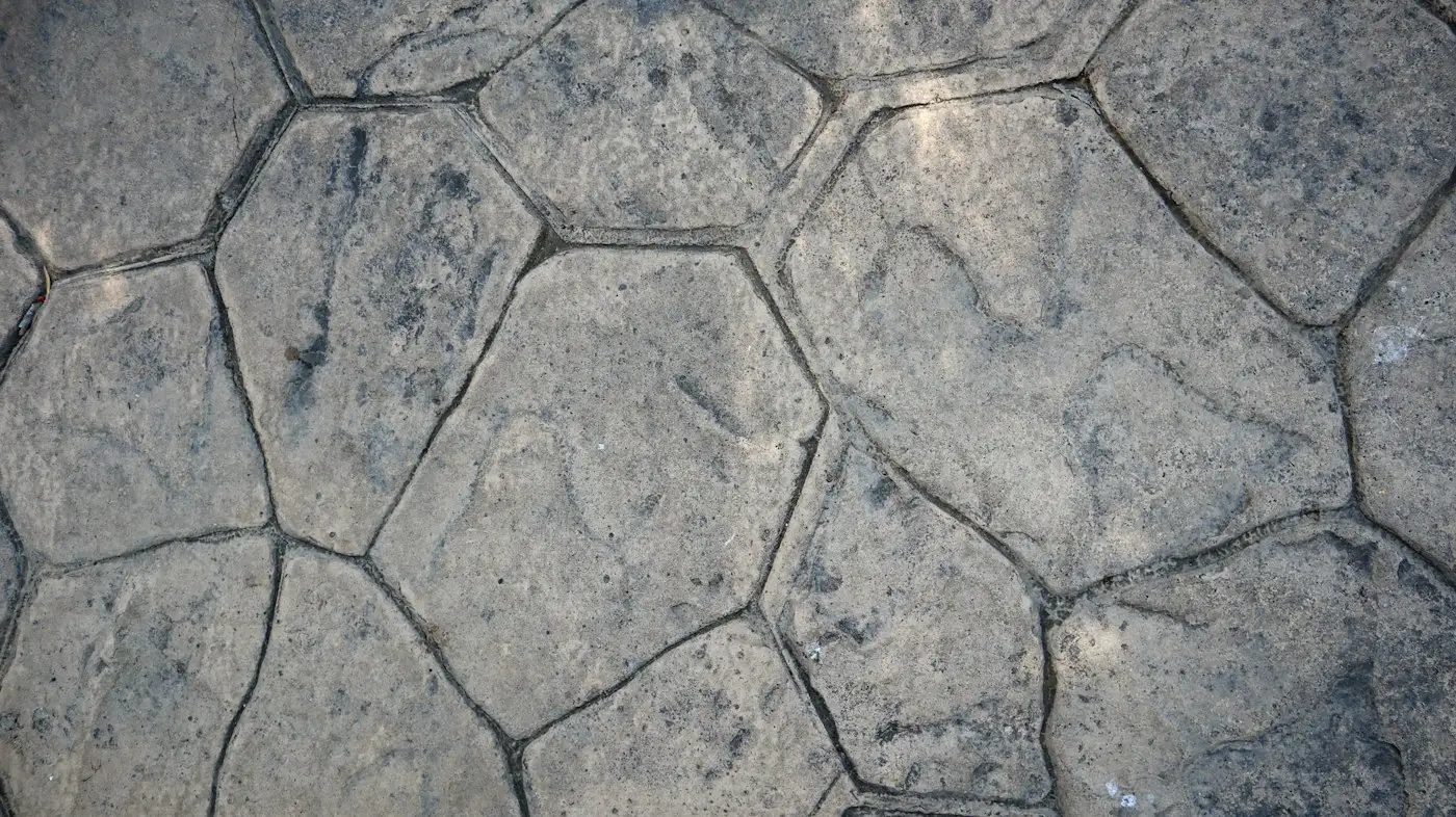 Close-up of stamped concrete with a stone pattern